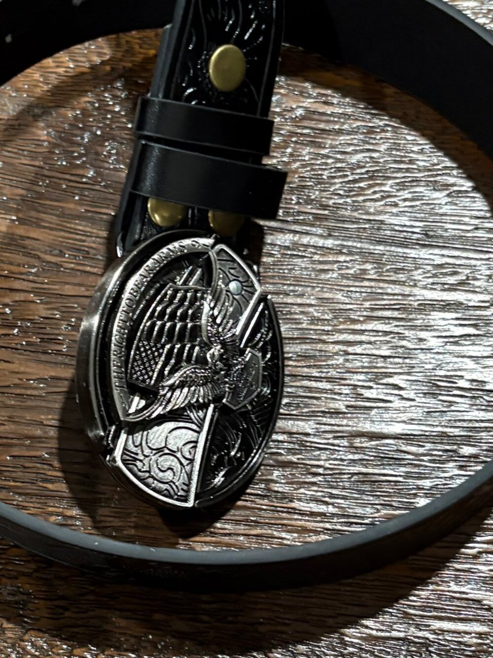 Metal Eagle 2nd Amendment Right Black Belt & Buckle Hidden Pocket Knife NEW - Picture 3 of 5